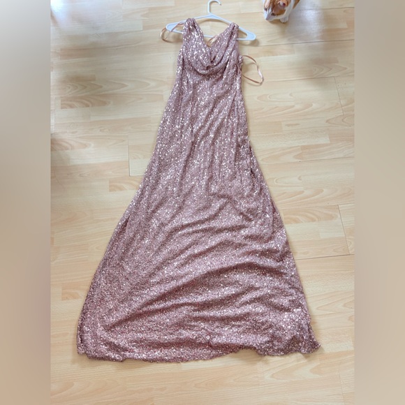 bhldn rose gold dress Rose Gold One-Shoulder Long Formal Gown